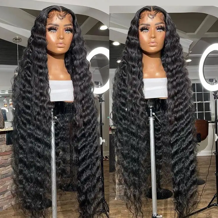 Best selling 13*4 HD lace frontal human hair deep wave wigs